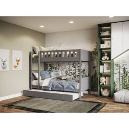 Flair Bea Wooden Bunk Bed with Trundle in Grey - Size: Single - thumbnail 1