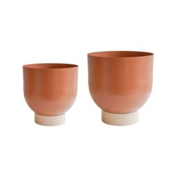 Ivyline Indoor Austin Dual Rubarb Metal Planters Set of 2 *extra large* in Pink - thumbnail 3
