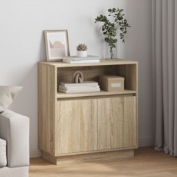 Berkfield Home Sideboard with LED Sonoma Oak 71x34, 5x75 cm Engineered Wood in Brown - thumbnail 1