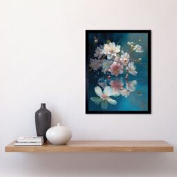 "Artery8 Wall Art Print Cherry Blossom Branch Dancing Over Water Modern Watercolour Painting Art Framed in Black - Size: W12"" x H16""" - thumbnail 2