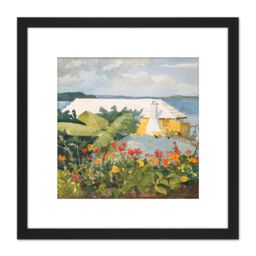 Artery8 Homer Flower Garden Bungalow Bermuda Painting 8X8 Inch Square Wooden Framed Wall Art Print Picture with Mount in Black - thumbnail 1