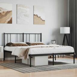 Berkfield Home Metal Bed Frame with Headboard Black 120x200 cm - Size: Small Double - thumbnail 2
