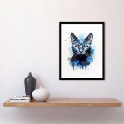 "Artery8 Wall Art Print Russian Blue Cat Lovers Gift Watercolour Pet Portrait Painting Artwork Art Framed - Size: W12"" x H16""" - thumbnail 4