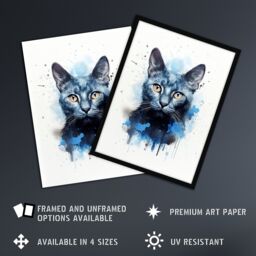 "Artery8 Wall Art Print Russian Blue Cat Lovers Gift Watercolour Pet Portrait Painting Artwork Art Framed - Size: W12"" x H16""" - thumbnail 2