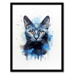 "Artery8 Wall Art Print Russian Blue Cat Lovers Gift Watercolour Pet Portrait Painting Artwork Art Framed - Size: W12"" x H16""" - thumbnail 1