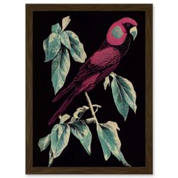 Artery8 Burgundy Parakeet Retro Modern Vintage Tropical Jungle Artwork Framed Wall Art Print A4 in Brown