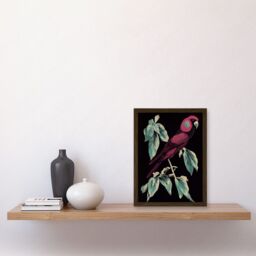 Artery8 Burgundy Parakeet Retro Modern Vintage Tropical Jungle Artwork Framed Wall Art Print A4 in Brown - thumbnail 2