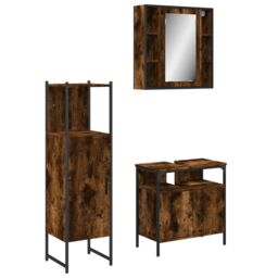 Berkfield Home 3 Piece Bathroom Cabinet Set Smoked Oak Engineered Wood in Brown - thumbnail 2