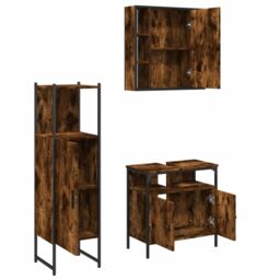 Berkfield Home 3 Piece Bathroom Cabinet Set Smoked Oak Engineered Wood in Brown - thumbnail 5