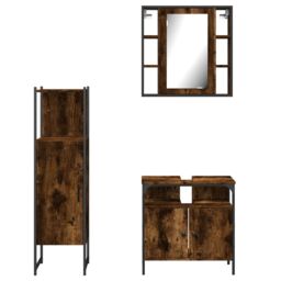 Berkfield Home 3 Piece Bathroom Cabinet Set Smoked Oak Engineered Wood in Brown - thumbnail 6