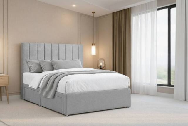 "Nexus Mattresses Ltd Kyoto Plush Divan Bed Base No Drawers - 26"" Headboard in Silver - Size: King" - image 1