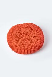 Homescapes Large Round Cotton Knitted Pouffe Footstool in Burnt Orange - thumbnail 3