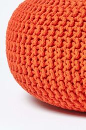 Homescapes Large Round Cotton Knitted Pouffe Footstool in Burnt Orange - thumbnail 4