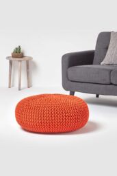 Homescapes Large Round Cotton Knitted Pouffe Footstool in Burnt Orange - thumbnail 2