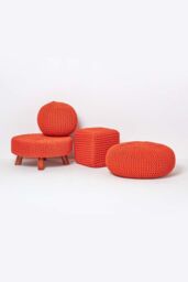 Homescapes Large Round Cotton Knitted Pouffe Footstool in Burnt Orange - thumbnail 5