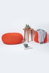 Homescapes Large Round Cotton Knitted Pouffe Footstool in Burnt Orange - thumbnail 6