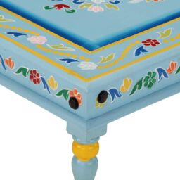 Berkfield Home Coffee Table Turquoise Hand Painted Solid Wood Mango - thumbnail 4