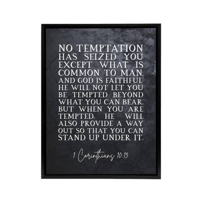 "Artery8 Corinthians 10 13 No be tempted Bible Quote Framed Canvas Wall Art Print in Grey - Size: W18"" x H24""" - image 1