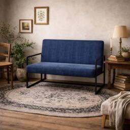 Wyld Haus London Blue Velvet 2 Seater Sofa Matt Black Metal Legs