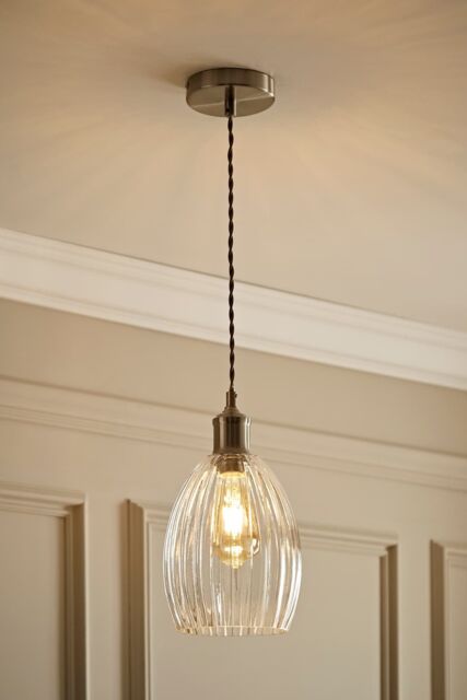 ValueLights Cheltenham Clear Ribbed Glass Dome Pendant Ceiling Light in Silver - image 1