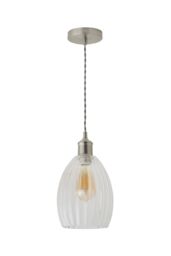 ValueLights Cheltenham Clear Ribbed Glass Dome Pendant Ceiling Light in Silver - thumbnail 6