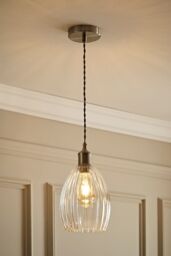 ValueLights Cheltenham Clear Ribbed Glass Dome Pendant Ceiling Light in Silver