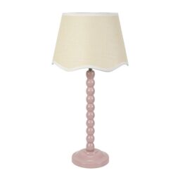 ValueLights Bobbins Painted Rose Table Lamp with Linen Scallop White Trim Shade in Pale Pink - thumbnail 2