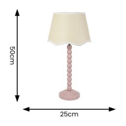 ValueLights Bobbins Painted Rose Table Lamp with Linen Scallop White Trim Shade in Pale Pink - thumbnail 4