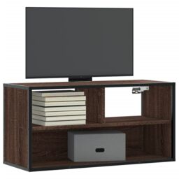 Berkfield Home TV Cabinet Brown Oak 80x31x39.5 cm Engineered Wood & Metal - thumbnail 1