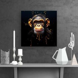 "Warren Reed - Designer Splashart Cheeky Chimp Face Canvas in Orange - Size: W30"" x H30""" - thumbnail 2