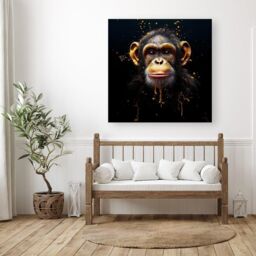 "Warren Reed - Designer Splashart Cheeky Chimp Face Canvas in Orange - Size: W30"" x H30""" - thumbnail 3
