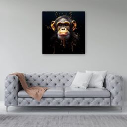 "Warren Reed - Designer Splashart Cheeky Chimp Face Canvas in Orange - Size: W30"" x H30""" - thumbnail 4