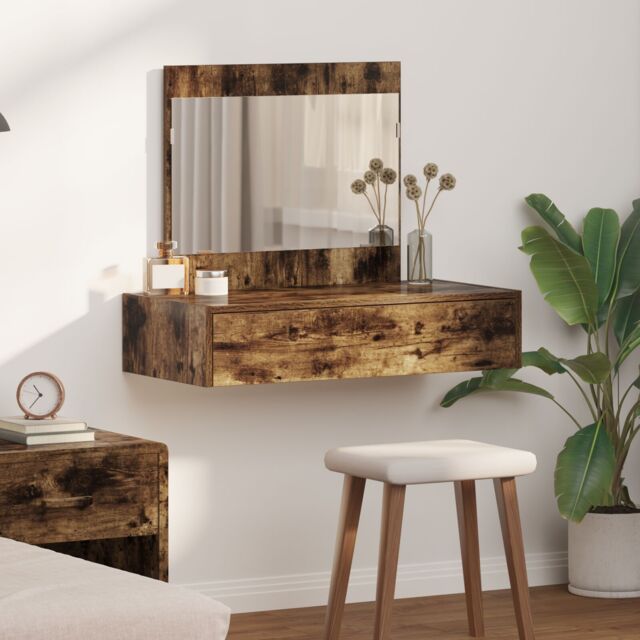 Berkfield Home Wall Hanging Dressing Table Smoked Oak 83x40x70 cm in Brown - Size: 83 x 40 x 70 cm - image 1