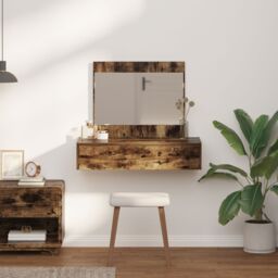 Berkfield Home Wall Hanging Dressing Table Smoked Oak 83x40x70 cm in Brown - Size: 83 x 40 x 70 cm - thumbnail 4