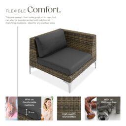 tectake Villanova Modular Rattan Set, Aluminum, Left Corner in Dark Grey - Size: 1 Seater - thumbnail 3