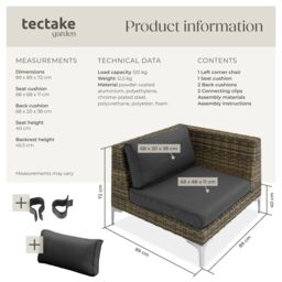tectake Villanova Modular Rattan Set, Aluminum, Left Corner in Dark Grey - Size: 1 Seater - thumbnail 6