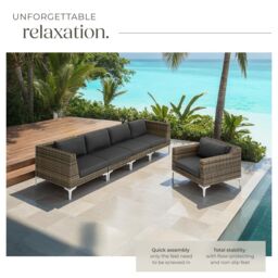 tectake Villanova Modular Rattan Set, Aluminum, Left Corner in Dark Grey - Size: 1 Seater - thumbnail 4