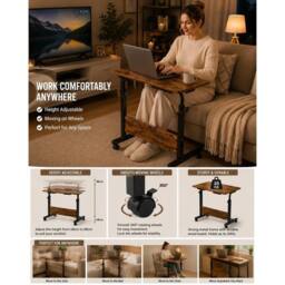 FORGEVIO Mobile Laptop Cart with Wheels, Desk Walnut With Black Frame in Brown - thumbnail 4