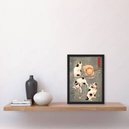 "Artery8 Four Cats in Different Poses Kuniyoshi Framed Wall Art Print in Grey - Size: W12"" x H16""" - thumbnail 4