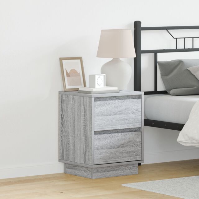 Berkfield Home Bedside Cabinet with LED Lights Grey Sonoma 39x34, 5x50 cm - image 1