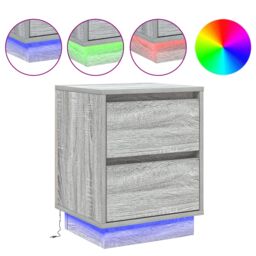 Berkfield Home Bedside Cabinet with LED Lights Grey Sonoma 39x34, 5x50 cm - thumbnail 4