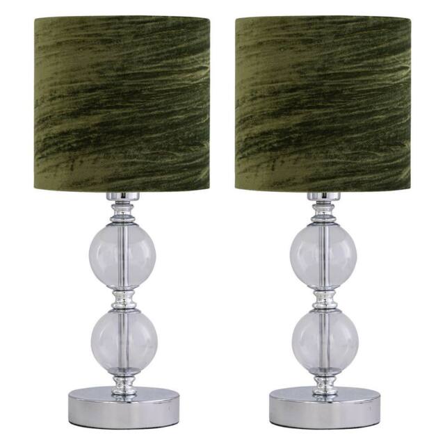 First Choice Lighting Set of 2 Chrome Two Ball Table Lamp with Green Crushed Velvet Shades in Silver - image 1