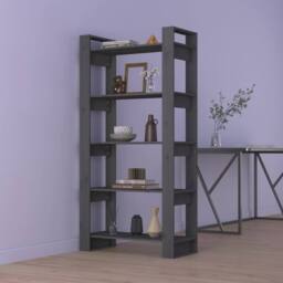 Berkfield Home Book Cabinet/Room Divider Grey 80x35x160 cm Solid Wood - Size: 80 x 35 x 160 cm - thumbnail 2