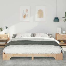 Berkfield Home Floor Bed Frame with Storage Brown 200 x 220 cm Solid pine wood in Natural - thumbnail 4