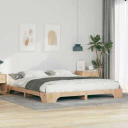 Berkfield Home Floor Bed Frame with Storage Brown 200 x 220 cm Solid pine wood in Natural - thumbnail 2