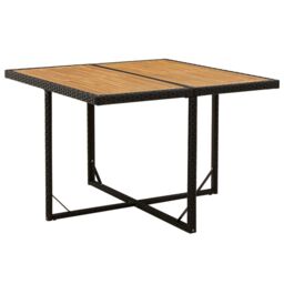 Berkfield Home Garden Table Black 109x107x74 cm Poly Rattan&Solid Wood Acacia - Size: 109 x 107 x 74 cm - thumbnail 1