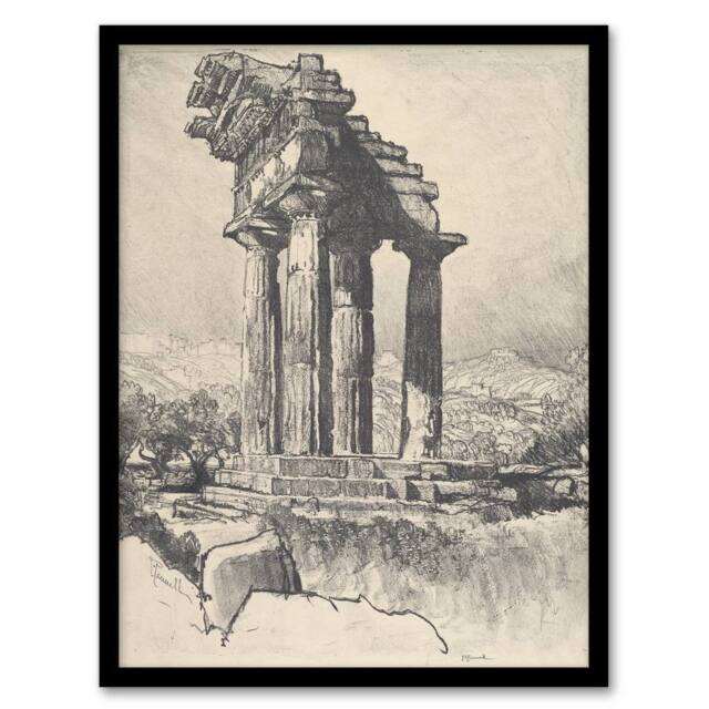 Artery8 Joseph Pennell The Columns of Castor & Pollux Framed Wall Art Print in Grey - Size: A4 - image 1