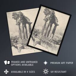 Artery8 Joseph Pennell The Columns of Castor & Pollux Framed Wall Art Print in Grey - Size: A4 - thumbnail 2