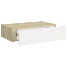 Berkfield Home Wall-mounted Drawer Shelf Oak & White 40x23.5x10cm MDF in Brown - Size: 40x23.5x10 cm - thumbnail 6