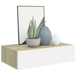 Berkfield Home Wall-mounted Drawer Shelf Oak & White 40x23.5x10cm MDF in Brown - Size: 40x23.5x10 cm - thumbnail 3